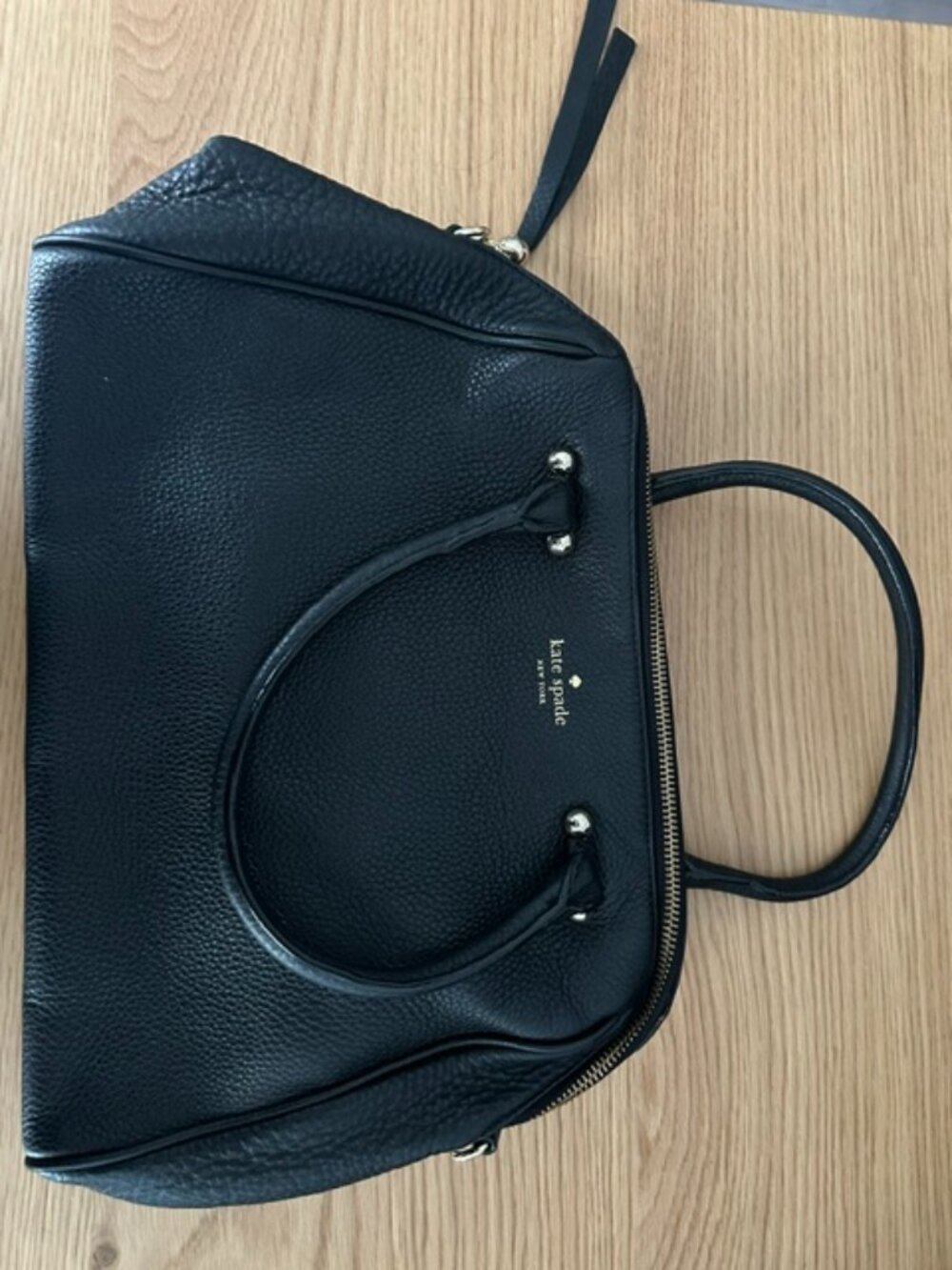 Black Pebbled Leather Kate Spade Satchel (large zip-top satchel / work bag)